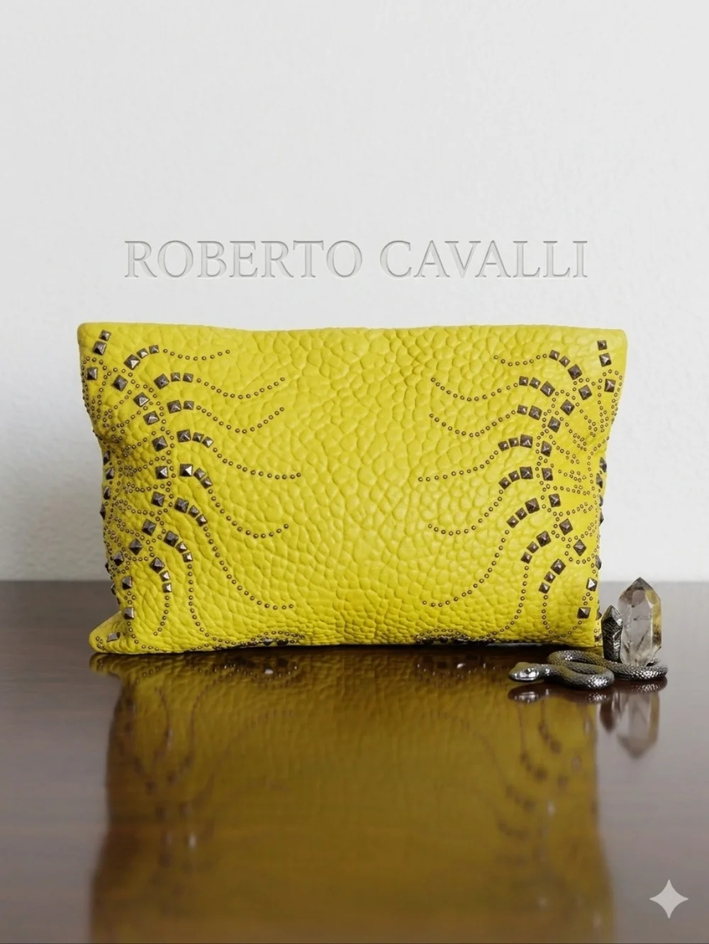 Roberto CAVALLI YELLOW AND SILVERSTONE‎ HAND CLUTCH